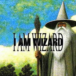 Classic fantasy wizard with the text “I AM WIZARD” across the image.