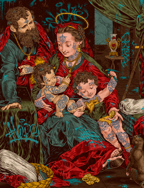 One of the children clutches a bird and teases a cat; the other child suckles on his mother's breast and observes the cat. The inherited family, and especially the created one, grows on love, trust and respect. A faithful team in everyday life. Communication and understanding as a bridge for deep connection. Priority, infinite true love. Humility.